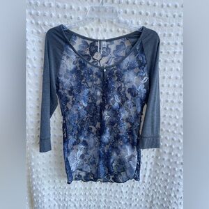 BKE Blue and Gray Lace Blouse